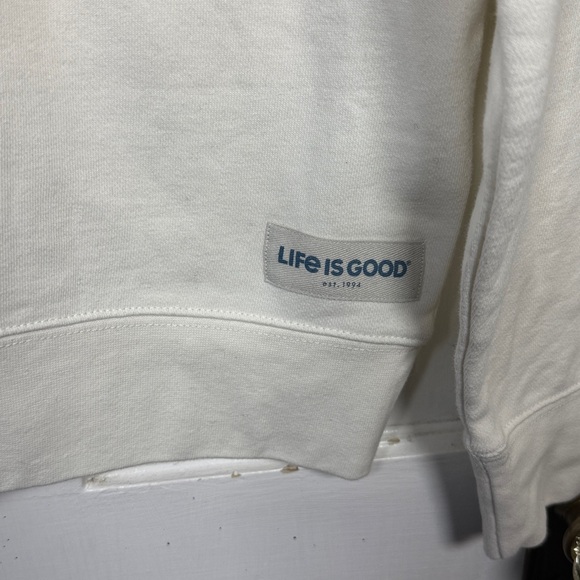 Life is Good Women Sweatshirt “My Dog Rescued Me” Paw Print Graphic W2104 Sz XS - Picture 3 of 7